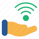 hand, wifi, connecting, internet, of, things, iot