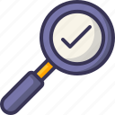 magnifying, glass, approval, find, check, approved, done, search, tick