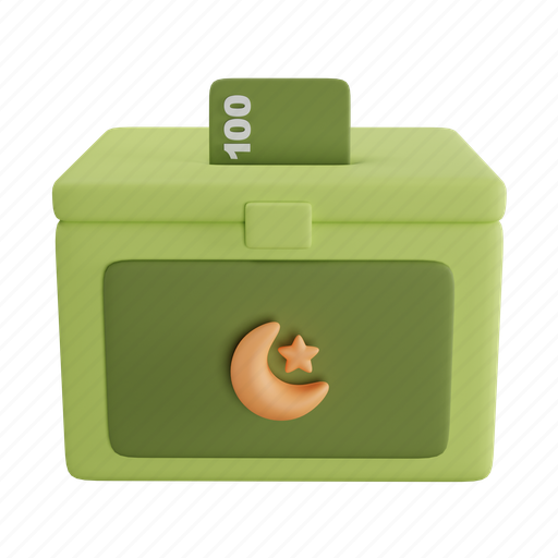 Charity, box, islamic, donation, alms, ramadan, money 3D illustration - Download on Iconfinder