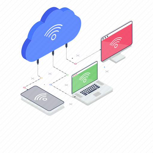 Cloud computing, cloud devices, cloud hosting, cloud technology, connected devices illustration - Download on Iconfinder