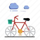 cycle, transport, cycling, woman bicycle, bicycle, flower bucket