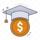 scholarship, university, mortarboard, money, fee, school, education, learning, study