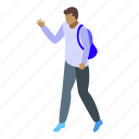 young, student, backpack, isometric