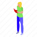 young, student, read, book, isometric