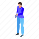 student, coffee, cup, laptop, isometric