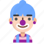 avatar, clown, emoji, emoticon, female, profile, user 