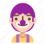 avatar, clown, emoji, emoticon, male, profile, user 