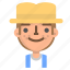 avatar, emoji, emoticon, farmer, male, profile, user 