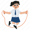 cute, girl, fitness, sport, fun, kid, child, character, jumping rope