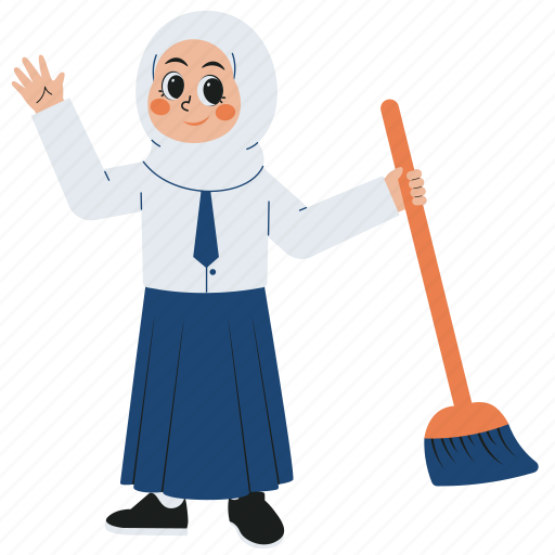 Student, school, washing, cleaning, hijab, cute, kid icon - Download on Iconfinder