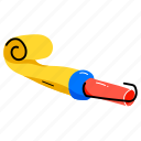 party horn, party blower, noisemaker, party pipe, blower tickler