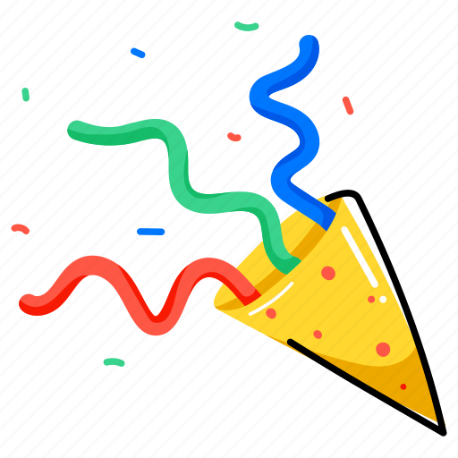 Party hat, party cap, confetti, streamers, cone hat sticker - Download on Iconfinder
