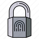 padlock, fingerprint, password, locked, key, scan