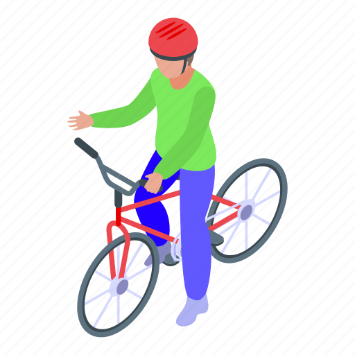 Biker, kid, cycling, isometric icon - Download on Iconfinder