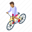 afro, american, kid, cycling, isometric