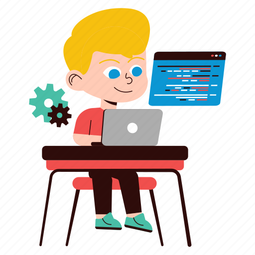 Boy, coding, laptop, programmer, technology, developer, working icon - Download on Iconfinder