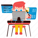 boy, coding, designing, programmer, technology, developer, development, working, sticker