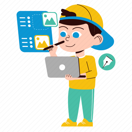 Boy, designing, laptop, coding, technology, development, startup icon - Download on Iconfinder