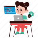 girl, coding, laptop, programmer, technology, developer, development, working, sticker