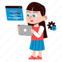 girl, coding, notepad, programmer, technology, developer, development, working, sticker