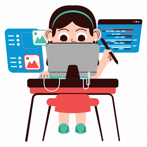 Girl, coding, designing, programmer, technology, developer, startup icon - Download on Iconfinder