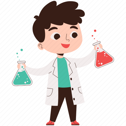 Boy, studying, chemistry, science, student, character, education illustration - Download on Iconfinder