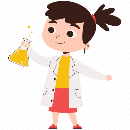 Girl, studying, chemistry, science, student, character, education illustration - Download on Iconfinder