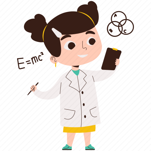 Girl, studying, physics, science, student, character, education illustration - Download on Iconfinder