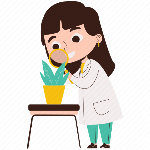 Girl, studying, plants, science, student, character, education illustration - Download on Iconfinder