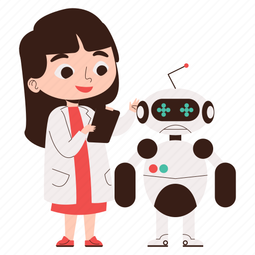 Girl, build, robot, technology, science, character, sticker sticker - Download on Iconfinder