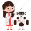 girl, build, robot, technology, science, character, sticker, education, laboratory 