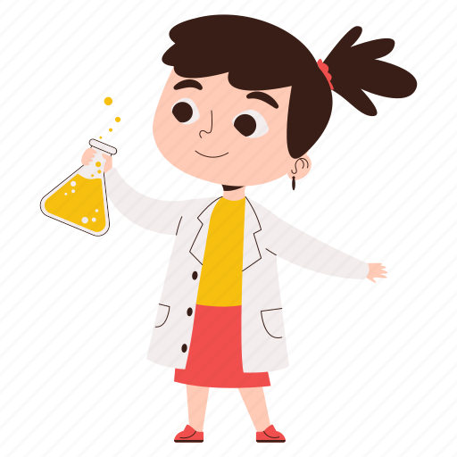 Girl, studying, chemistry, science, character, sticker, education sticker - Download on Iconfinder