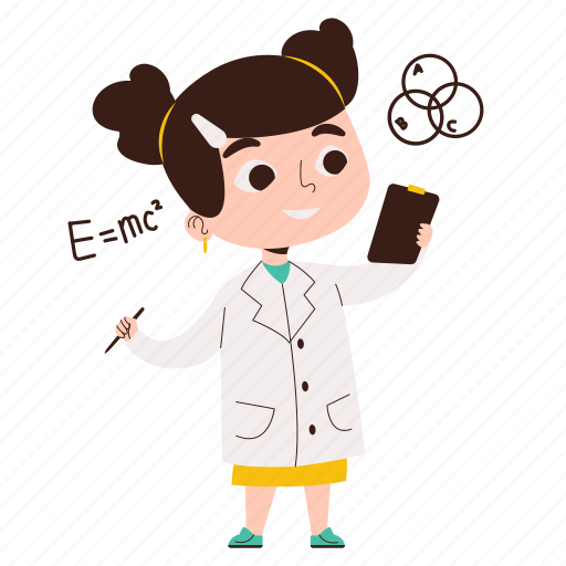 Girl, studying, physics, science, character, sticker, education sticker - Download on Iconfinder