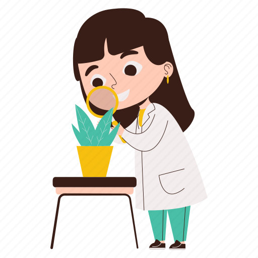 Girl, studying, plants, science, character, sticker, education sticker - Download on Iconfinder