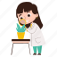 girl, studying, plants, science, character, sticker, education, laboratory, research 