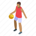 teenager, playing, basketball, isometric