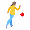 girl, throwing, bowling, ball, isometric