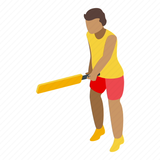 Kid, playing, cricket, isometric icon - Download on Iconfinder