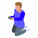 kid, playing, video, games, isometric