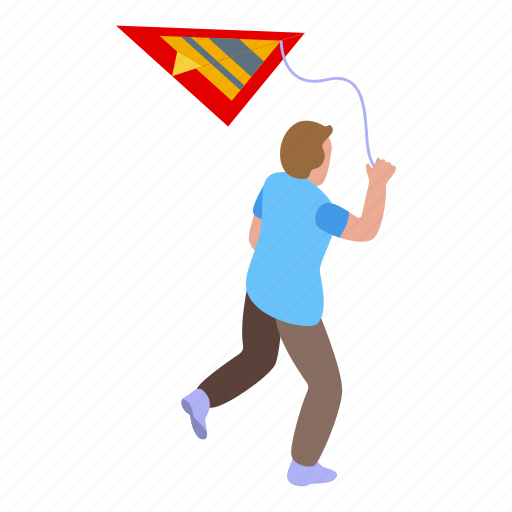 Running, kid, kite, isometric icon - Download on Iconfinder