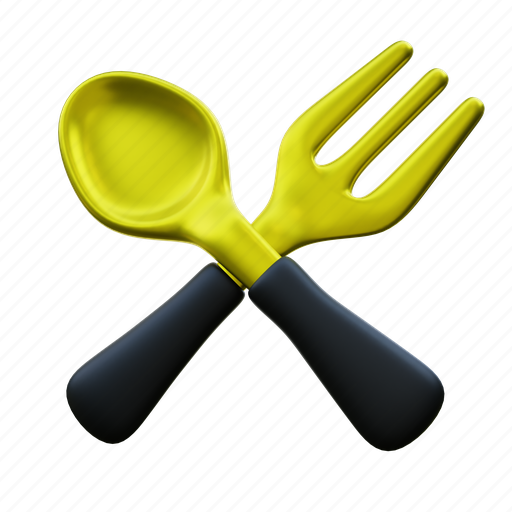 Spoon, fork, kitchenware, utensil, stainless, tableware, restaurant 3D illustration - Download on Iconfinder