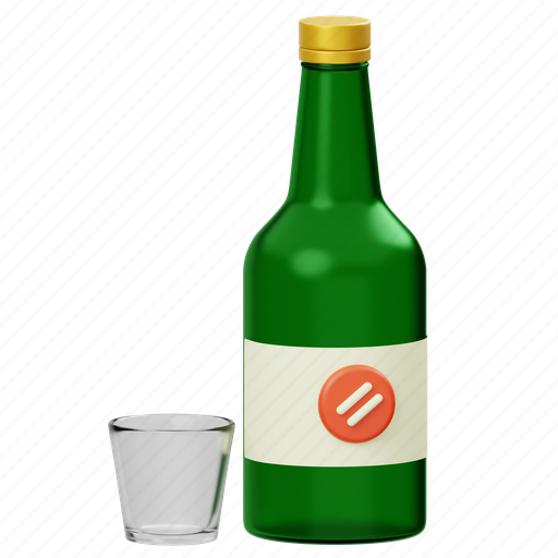 Soju, korean-culture, drink, beverage, alcohol, bottle, wine 3D illustration - Download on Iconfinder