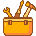 toolbox, hammer, tool, box, toolkit, repair, obra