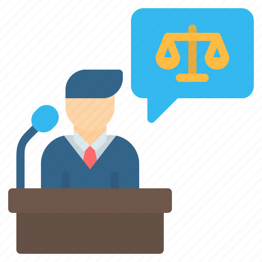 Attorney, avatar, justice, law, lawyer, podium, speech icon - Download on Iconfinder