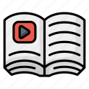 book, education, video tutorial, e-learning, video lesson, play button