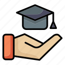 course, education, study, hand, graduation cap, school