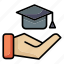 course, education, study, hand, graduation cap, school 