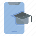 e-learning, education, mortarboard, smartphone, device