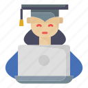 e-learning, education, woman, online learning, graduation, laptop, campus