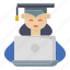 e-learning, education, woman, online learning, graduation, laptop, campus 